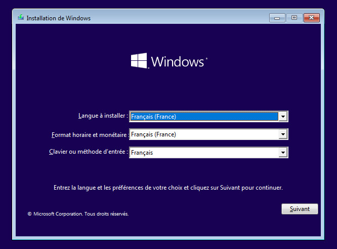 Installateur Windows 10